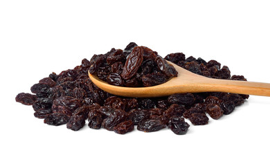 Dried raisins on a white background