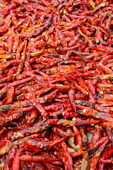closeup of low-grade  dried red peppers