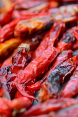 closeup of low-grade  dried red peppers