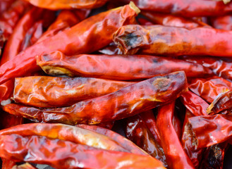 closeup of low-grade  dried red peppers