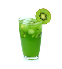 Fototapeta na wymiar Kiwi fruit juice and slice with ice in glass