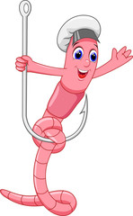 Cute worm cartoon on the hook