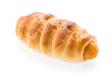 Sausage bread isolated on white