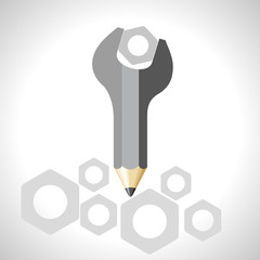 spanner with pencil - education concept