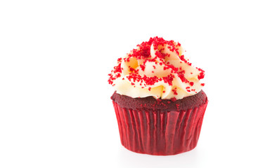 Red velvet cupcakes isolated on white