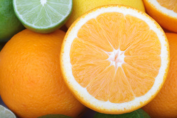 Fototapeta na wymiar Close-up mix of fresh citrus fruits