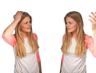 Scandinavian cute young girl irritated expressions