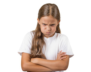 Headshot angry teenager girl isolated on white background 