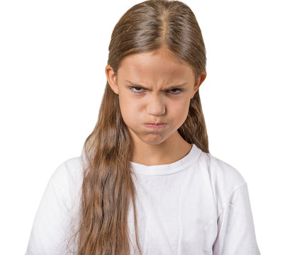 Headshot angry teenager girl isolated on white background 