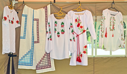 Sale of the embroidered female shirts at fair of national crafts