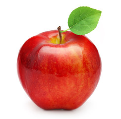 Red apple fruit with leaf