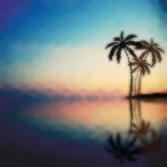 Fototapeta na wymiar Palm trees against the evening sunset.