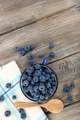 Fresh blueberries on wooden table