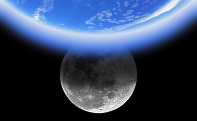 Earth and Moon on a starless background.