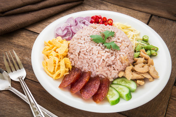 Rice mixed with shrimp paste, Thai food style
