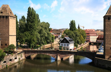 Fototapeta na wymiar View on Ponts Couverts in Strasbourg Old Town, France, Alsace