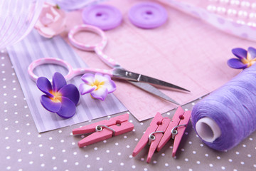 Scrapbooking craft materials on bright background