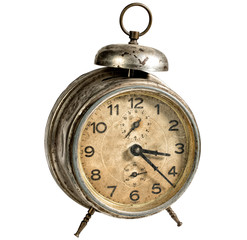 Old vintage clock isolated on white. Path included