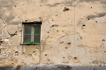 Fragments of partly destroyed building