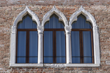 Ancient arched windows typical of Venice