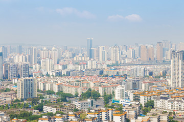 Naklejka premium mianyang,china, city panorama with blue sky