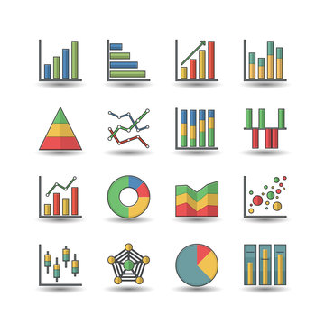 Flat color style Chart and Graph icons set