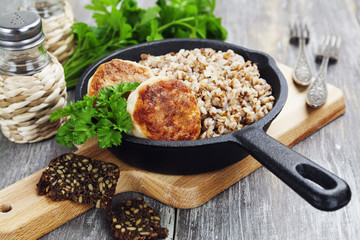 Chicken burgers and buckwheat