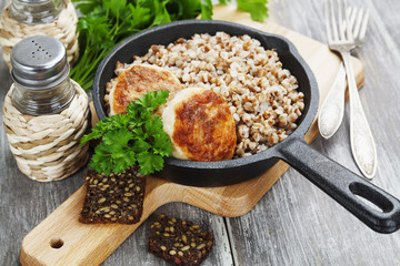 Chicken burgers and buckwheat