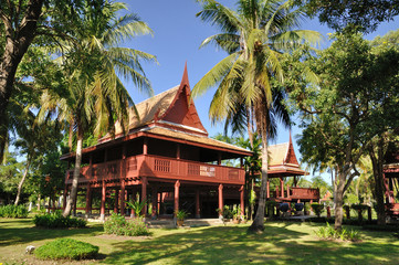 Thailand wooden house, beautiful decor, ancient Thailand.