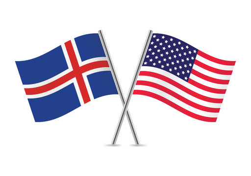 American and Icelandic flags. Vector illustration.