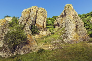 Mountain landscape with limestone rocks in Dobrogea, Romania.