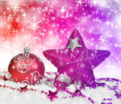 Christmas decorations on defocused lights background