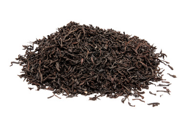 Dry black tea leaves isolated on a white