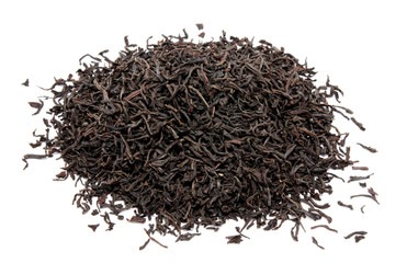 Dry black tea leaves isolated on a white