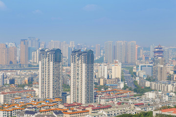 mianyang,china, city panorama  with blue sky