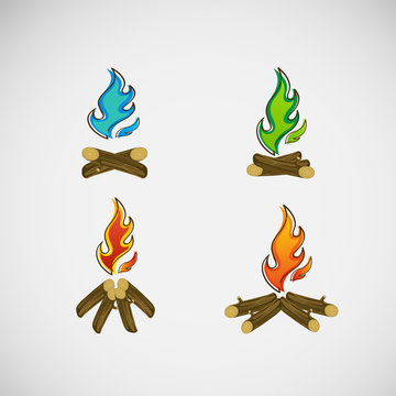 Fire, burning on the wood. Vector design