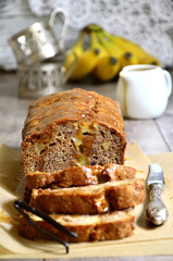 Apple and banana cake with caramel.