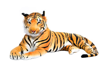 Tiger aus Plüsch bzw. Stoff freigestellt auf Weiß