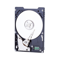 Harddisk drive (HDD) with top cover open isolated on white