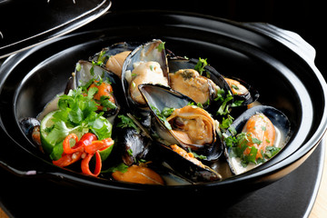 Mussels in coconut milk with lemongrass and fresh cilantro