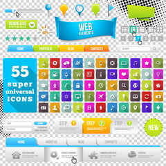 Set of Flat Design Icons, Elements, Widgets and Menus
