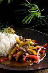 beef stir-fry with vegetable and rice