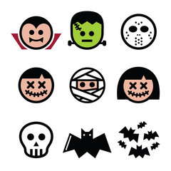 Halloween characters - Dracula, monster, mummy icons