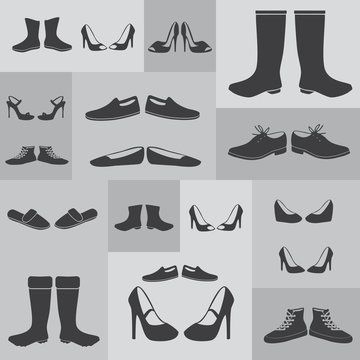 black boots and shoes on gray background eps10