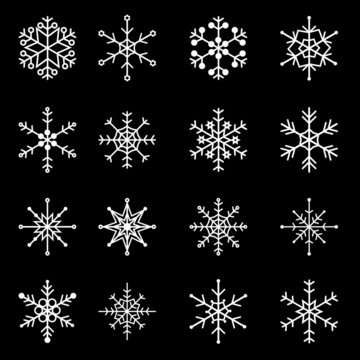 16 types of white snowflakes eps10