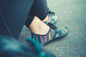 close up of hipster woman shoes
