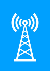 White transmitter icon on blue background