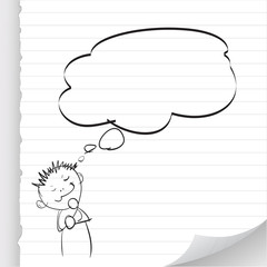 Cartoon kid thinking with speech bubble over white paper