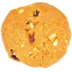 Oatmeal cookies with raisin on a white background