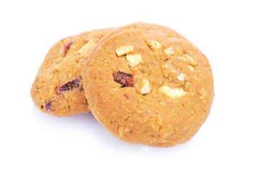 Oatmeal cookies with raisin on a white background
